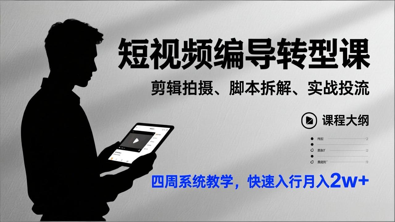 四周系统学短视频编导：剪辑拍摄+脚本拆解+实战投流，零基础快速入行，月入2w+实战课