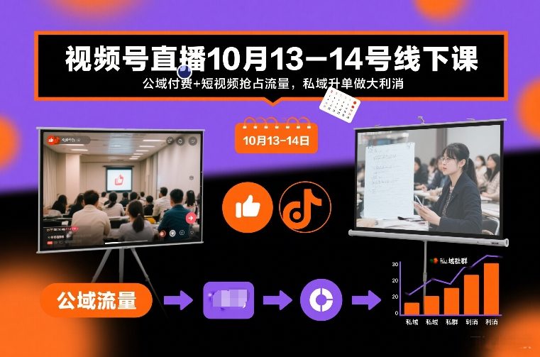 视频号直播线下课10月13-14日：公域付费+短视频抢流量，私域升单做大利消