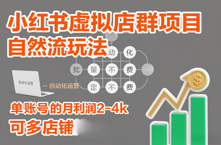 小红书虚拟店群项目：自然流玩法+批量自动化，稳定不费号，单账号月利润2-4k，多店矩阵放大收益