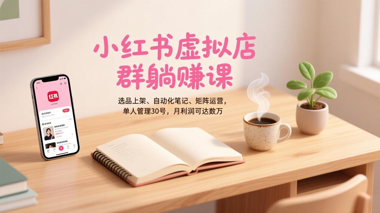 小红书虚拟店群躺赚课：选品上架、自动化笔记、矩阵运营全攻略，单人管理30店，月利润数万实战指南