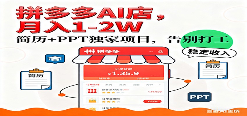 【独家】拼多多虚拟店：AI简历+PPT制作，单店月稳定1-2W，未来AI服务风口项目！