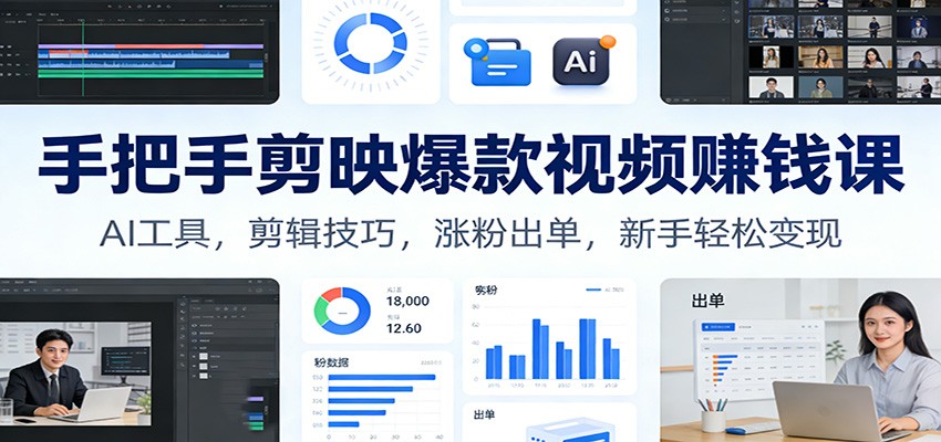 剪映爆款视频赚钱课：AI工具+剪辑技巧+涨粉出单，新手轻松变现全攻略