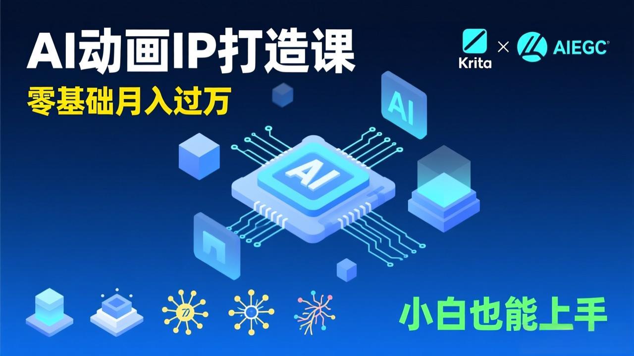 零基础小白AI动画变现课：Krita+AIGC+模型训练+商单资源，轻松月入过万