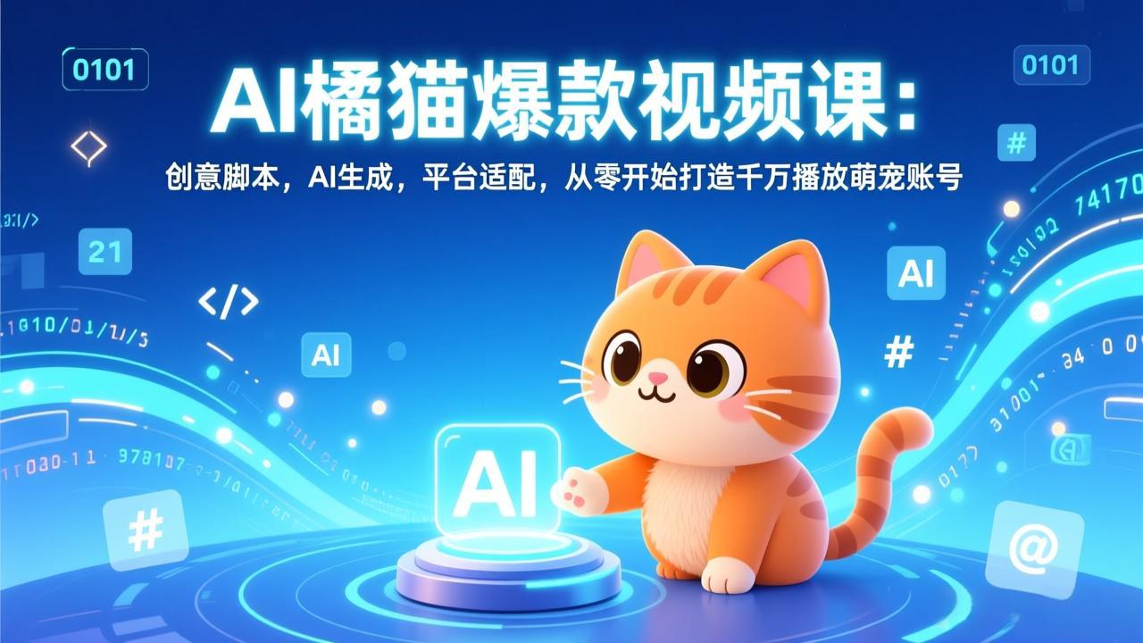 AI橘猫爆款视频课：从零开始学创意脚本+AI生成+平台适配，打造千万播放萌宠账号