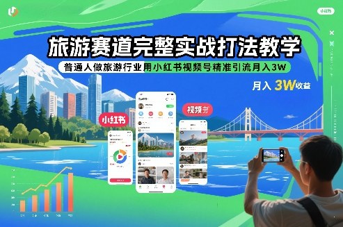 普通人做旅游行业：小红书+视频号精准引流完整实战教学，月入3W打法详解