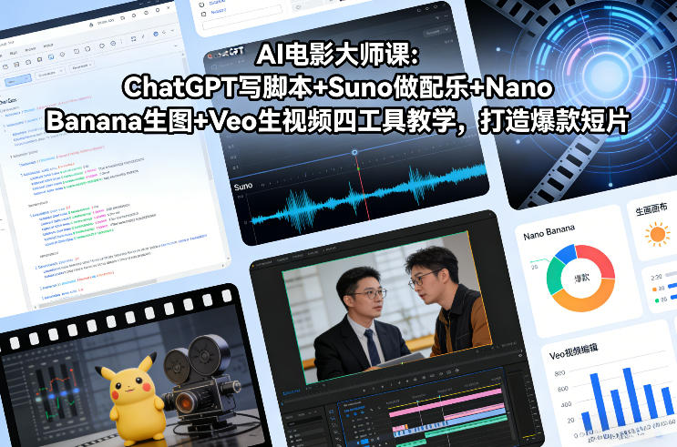 AI电影制作全攻略：ChatGPT写脚本+Suno配乐+Nano Banana生图+Veo生视频，打造爆款短片大师课