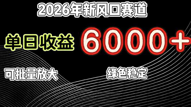 2026年新风口赛道：当日6000+订单，可批量放大，月入20万+的长期绿色稳定项目