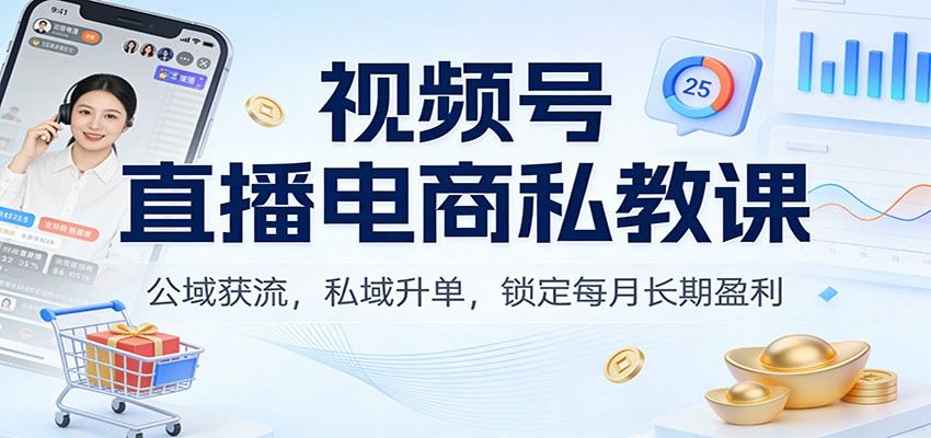 视频号直播电商系统私教课：公域引流+私域转化，锁定每月长期盈利