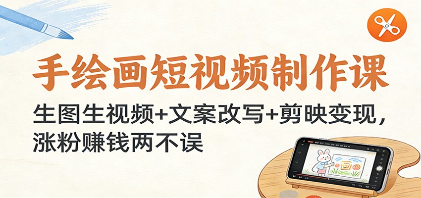 手绘画短视频变现课：从0到1学图文生成+文案改写+剪映实操，轻松涨粉赚钱