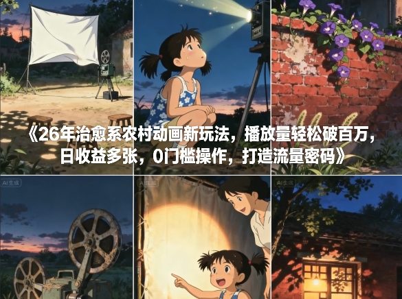 26年治愈系农村动画新玩法：播放量破百万，日收益多张，0门槛打造流量密码