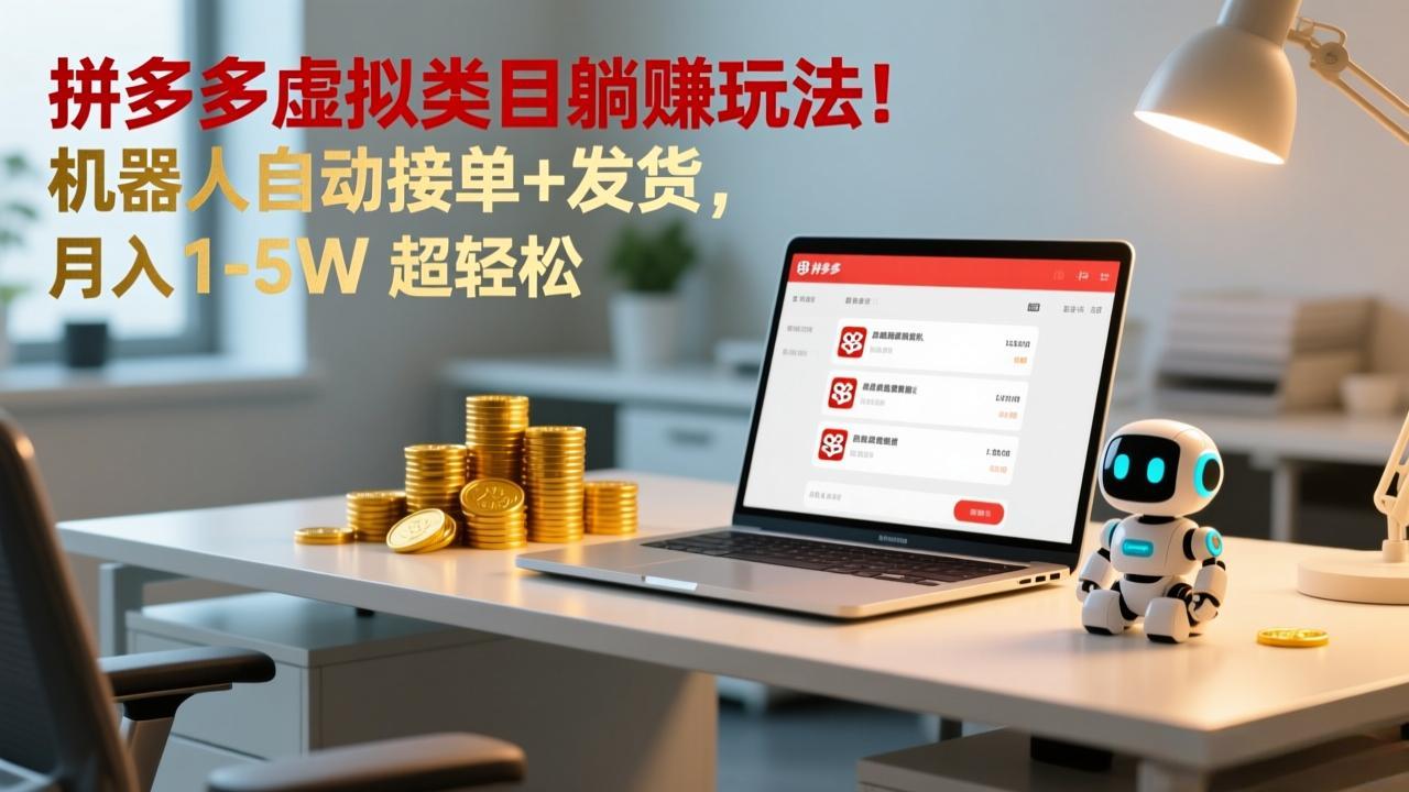 拼多多虚拟类目自动化躺赚！机器人自动接单发货，月入1-5W轻松实现