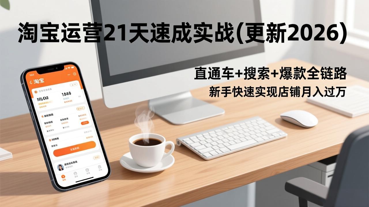 淘宝运营21天速成实战(2026更新)：直通车+搜索+爆款全链路，新手快速实现店铺月入过万