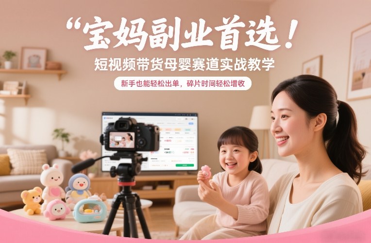 宝妈副业：短视频带货母婴赛道新手实战教学，碎片时间轻松出单增收