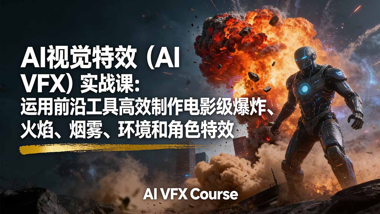 AI VFX实战课：前沿工具高效制作电影级爆炸/火焰/烟雾/环境/角色特效