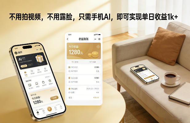 手机AI日赚1000+！不露脸不拍视频，普通人单日收益1k+实操揭秘