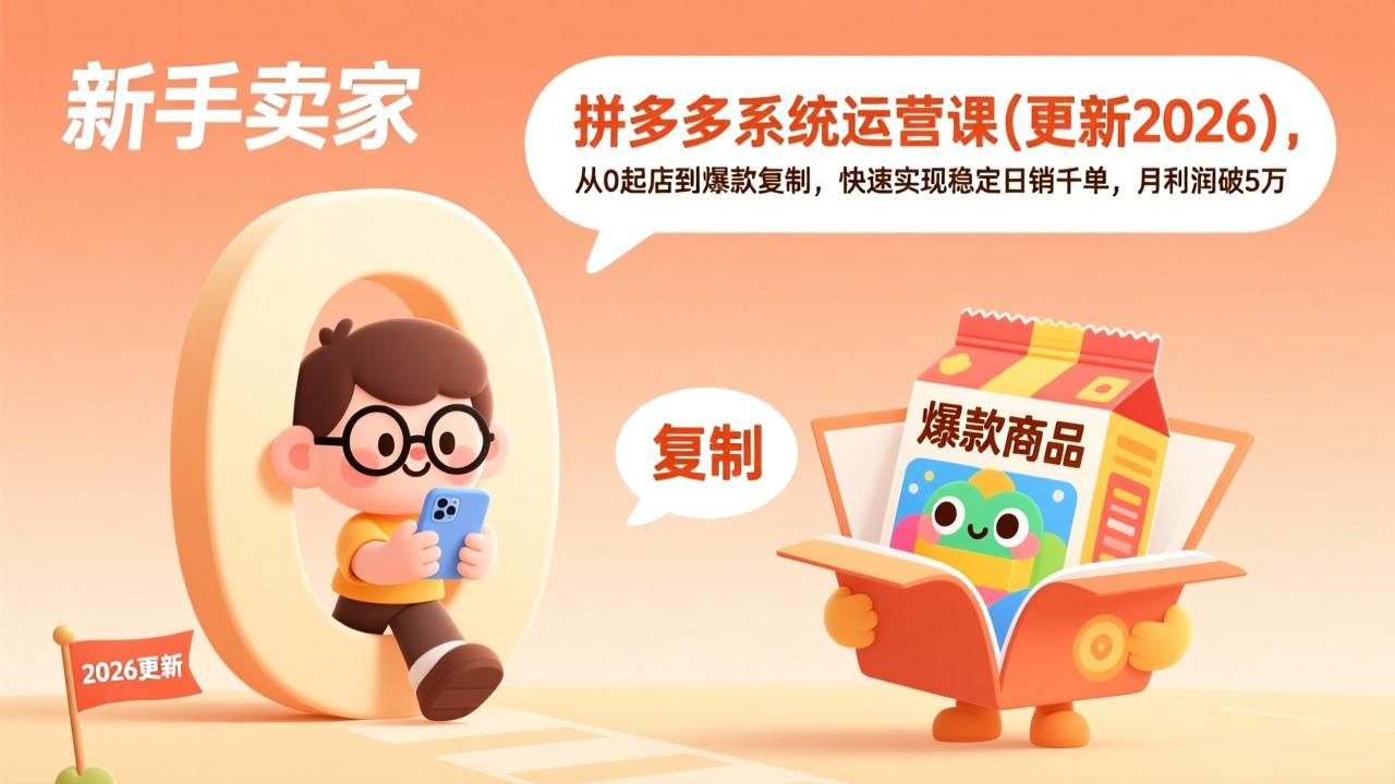 拼多多系统运营课2026更新：从0起店到爆款复制，稳定日销千单+月利润破5万