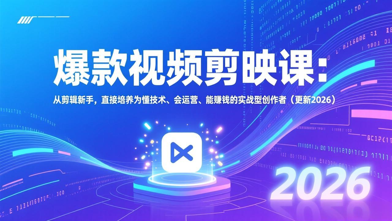 2026最新剪映课：零基础学爆款视频剪辑，从技术到运营+赚钱，实战培养全能创作者