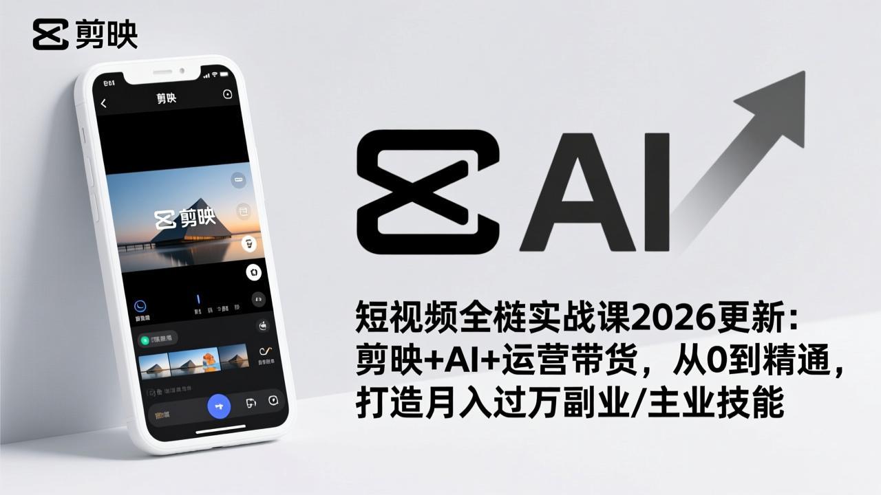 2026更新短视频全栈实战课：剪映+AI+运营带货，从0到精通，打造月入过万副业/主业技能