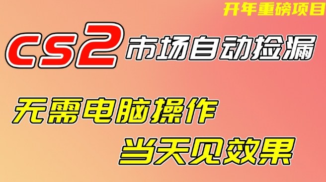CS2市场自动捡漏项目：无需电脑操作/进游戏，当天见效果，支持任意形式验证【揭秘】