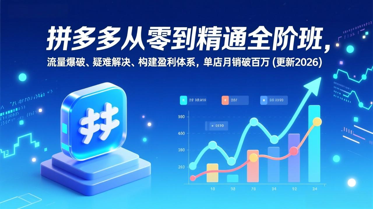 2026更新拼多多从零到精通全阶班：流量爆破+疑难解决+盈利体系构建，单店月销破百万实战指南