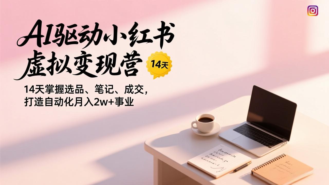 AI驱动小红书虚拟变现营：14天掌握选品+笔记+成交，打造自动化月入2W+事业