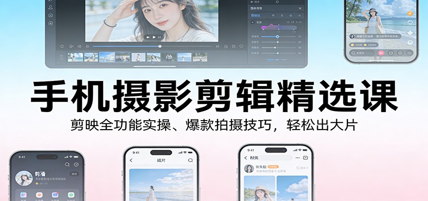 【手机摄影剪辑精选课】剪映全功能实操+爆款拍摄技巧，零基础轻松出大片