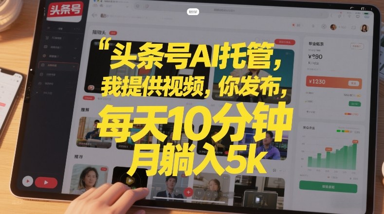 头条号AI托管：每天10分钟发视频，月躺入5k+副业方法揭秘！