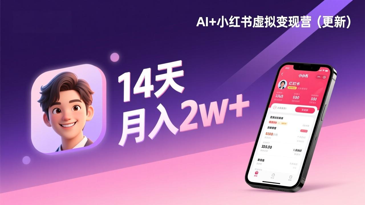小红书虚拟变现副业：AI赋能14天速成，掌握选品笔记成交，打造自动化月入2w+系统
