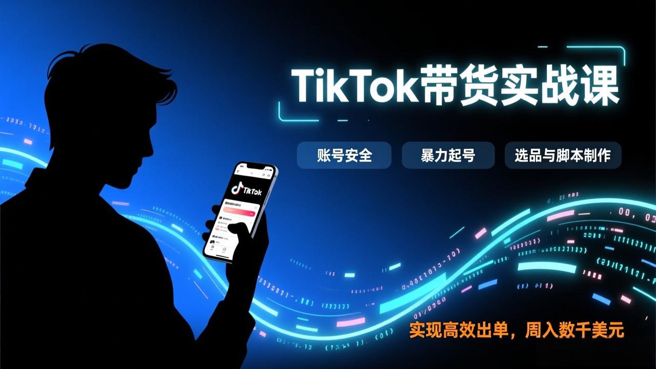 TikTok带货实战课：账号安全+暴力起号+选品脚本，高效出单周入数千美元攻略