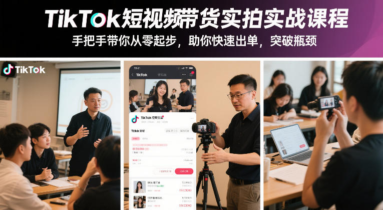 TikTok短视频带货实拍实战课：手把手带从零起步，快速出单突破瓶颈