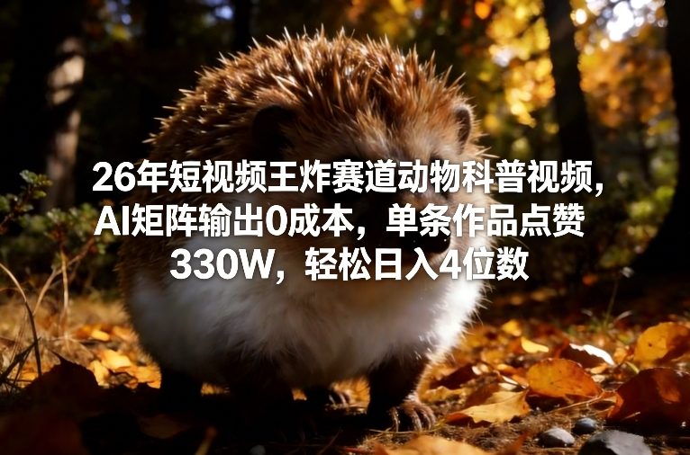 2026短视频王炸赛道：动物科普AI矩阵0成本，单条330W点赞，日入4位数轻松赚