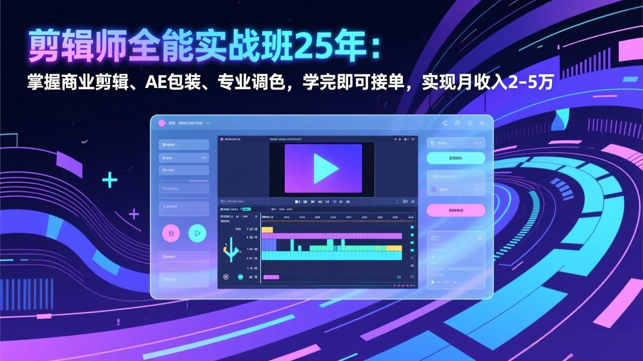 25年剪辑师全能实战班：掌握商业剪辑+AE包装+专业调色，学完即可接单，月收入2-5万