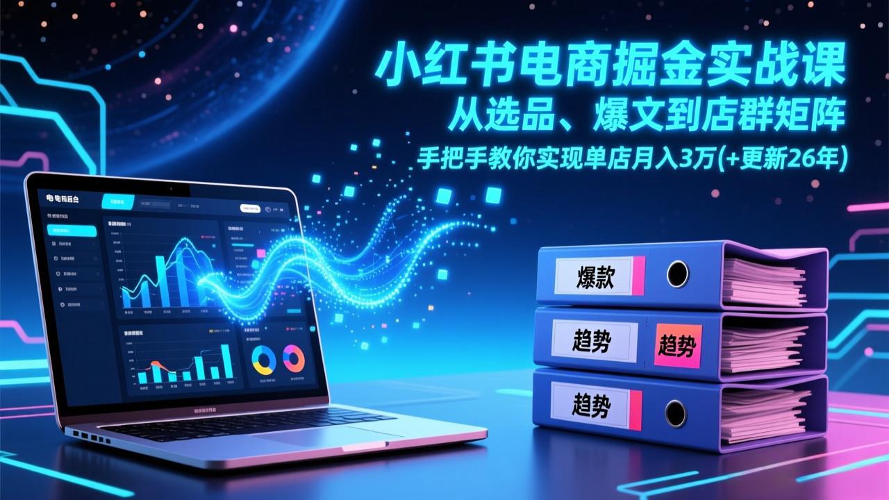 小红书电商实战课：从选品、爆文到店群矩阵，手把手教你单店月入3万+（2026年最新更新）