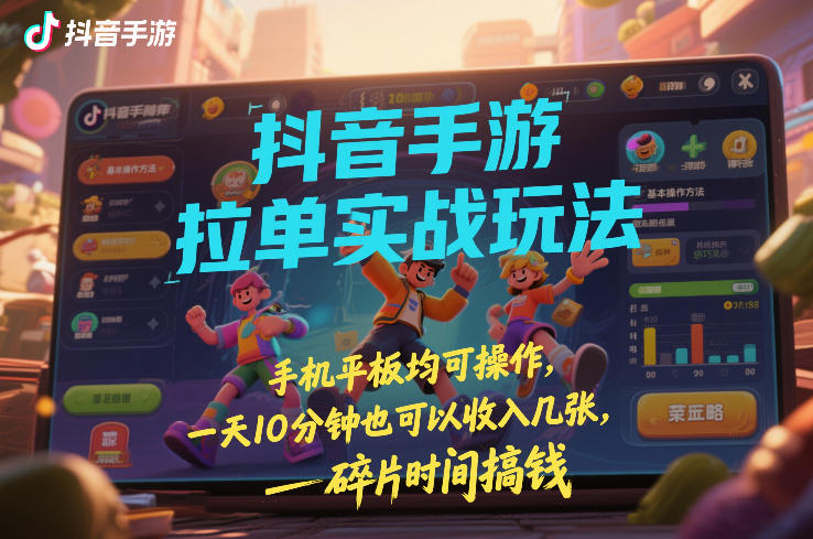 抖音手游拉单实战教程：手机平板通用，10分钟操作日入几百，碎片时间搞钱揭秘