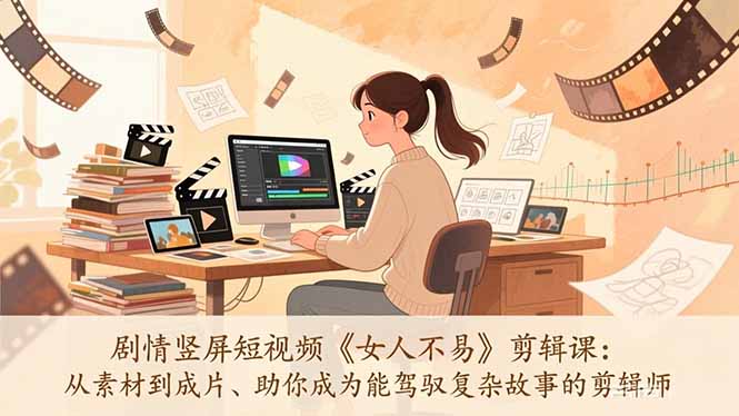 《女人不易》剧情竖屏短视频剪辑课：从素材到成片全流程，助你系统驾驭复杂故事剪辑技巧