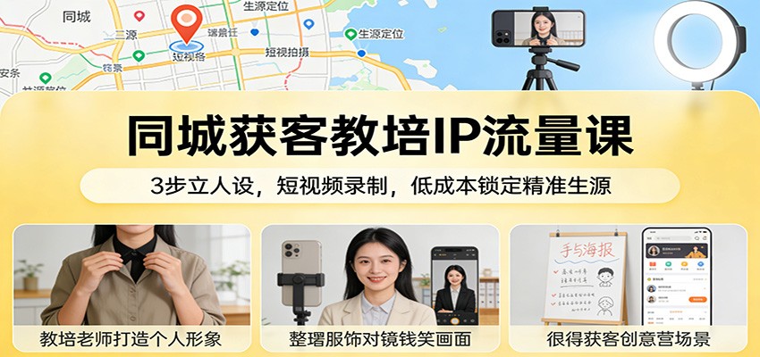 教培同城获客IP流量课：3步立人设+短视频录制，低成本精准锁定生源