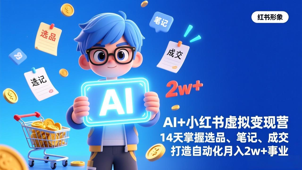 【完结】AI+小红书虚拟变现营：14天学会选品、笔记、成交，打造自动化月入2w+事业