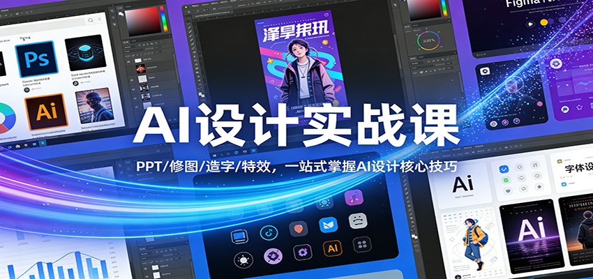 AI设计实战课：PPT/修图/造字/特效全流程教程，零基础掌握核心设计技巧