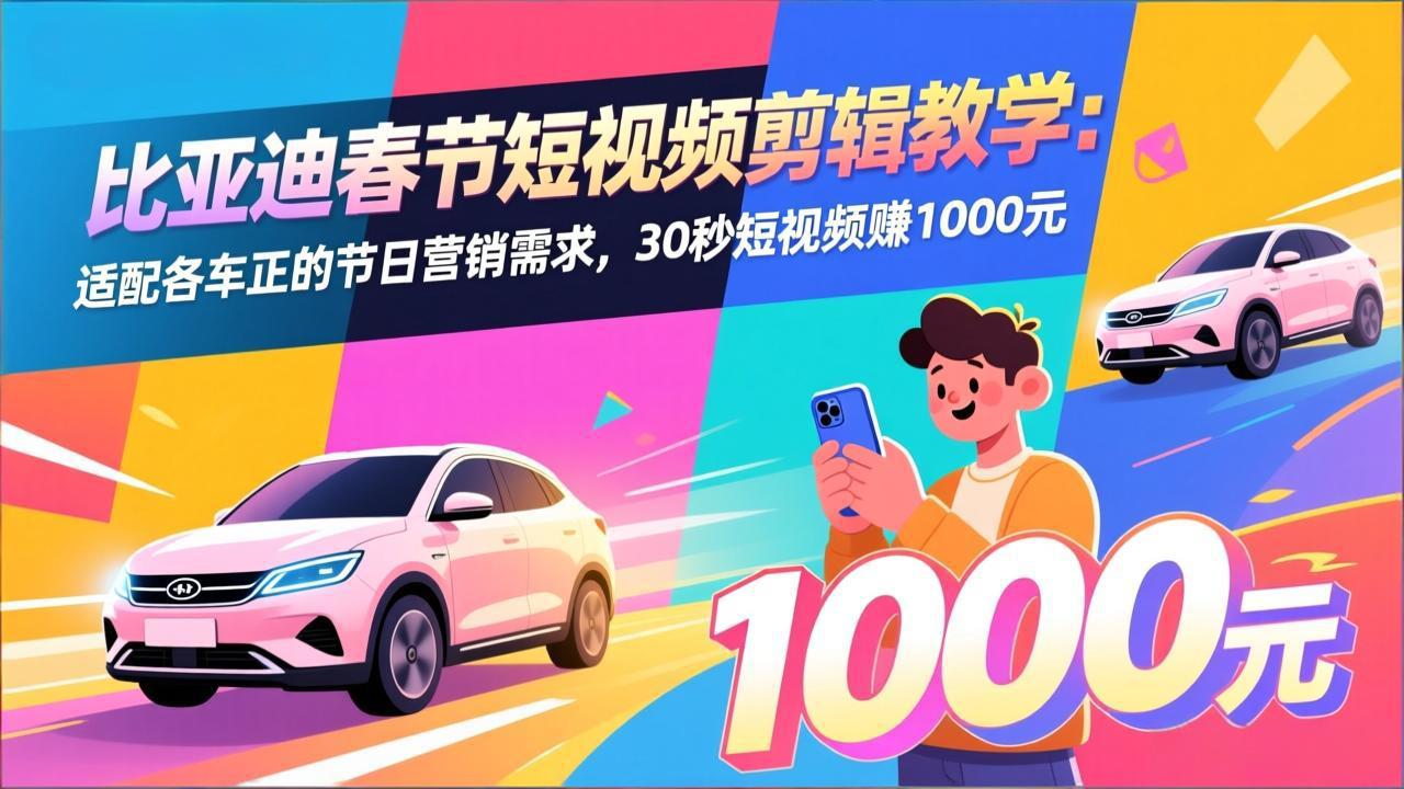 比亚迪春节短视频剪辑教学：适配各车企节日营销，30秒短视频赚1000元