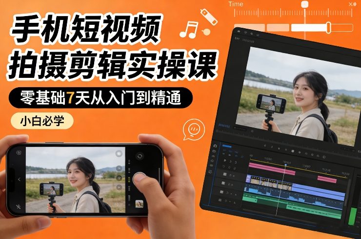 手机短视频拍摄剪辑实战课 零基础小白7天从入门到精通必学指南