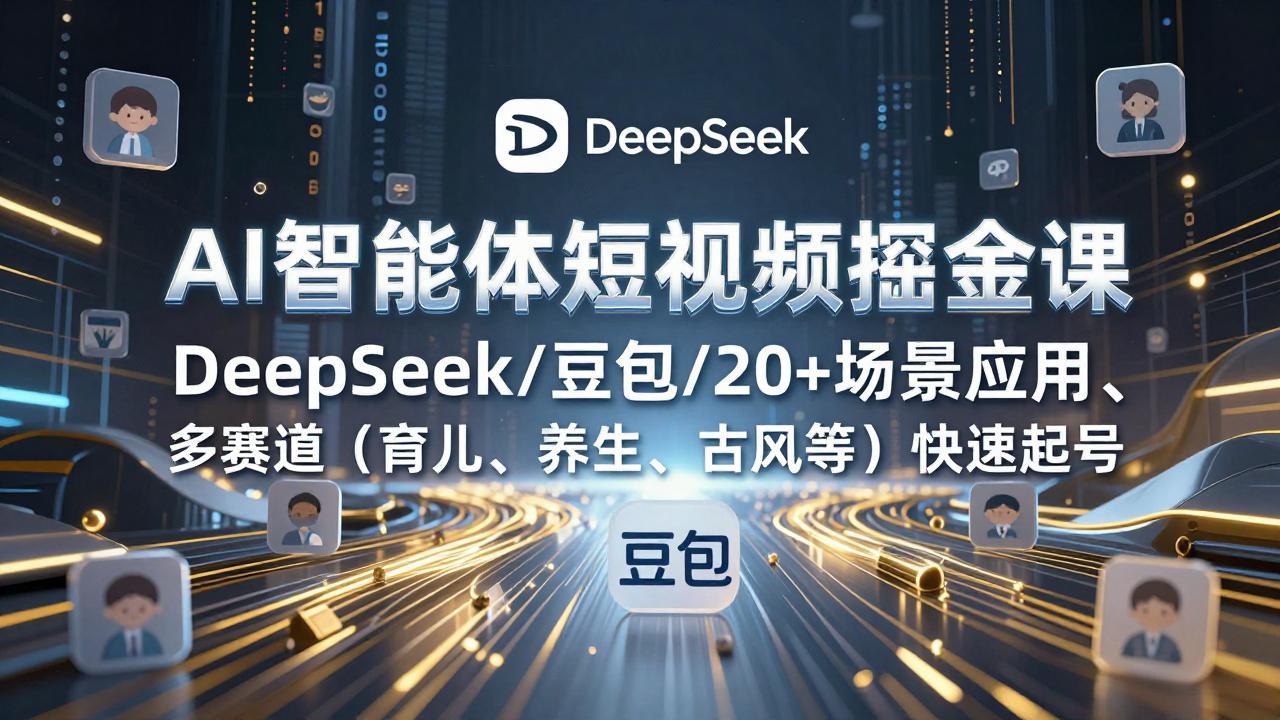 AI智能体短视频掘金课：DeepSeek/豆包实战，20+场景+多赛道（育儿/养生/古风）快速起号指南