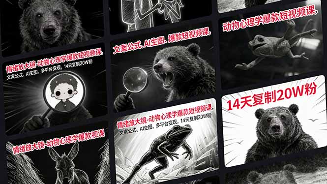 14天复制20W粉！情绪放大镜+动物心理学：爆款短视频课文案公式、AI生图、多平台变现全攻略