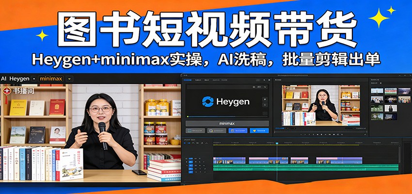 图书短视频带货：Heygen+minimax实操教程，AI洗稿+批量剪辑快速出单技巧