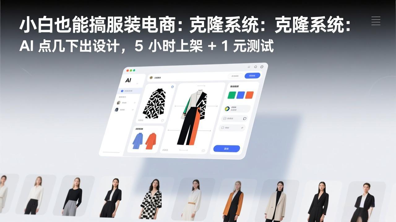 服装电商小白必看：克隆系统+AI设计，点几下出稿，5小时上架+1元测试！