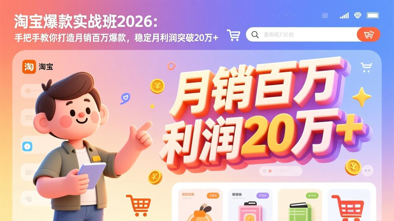 淘宝爆款实战班2026年2月更新：手把手教你打造月销百万，稳定月利润突破20万+