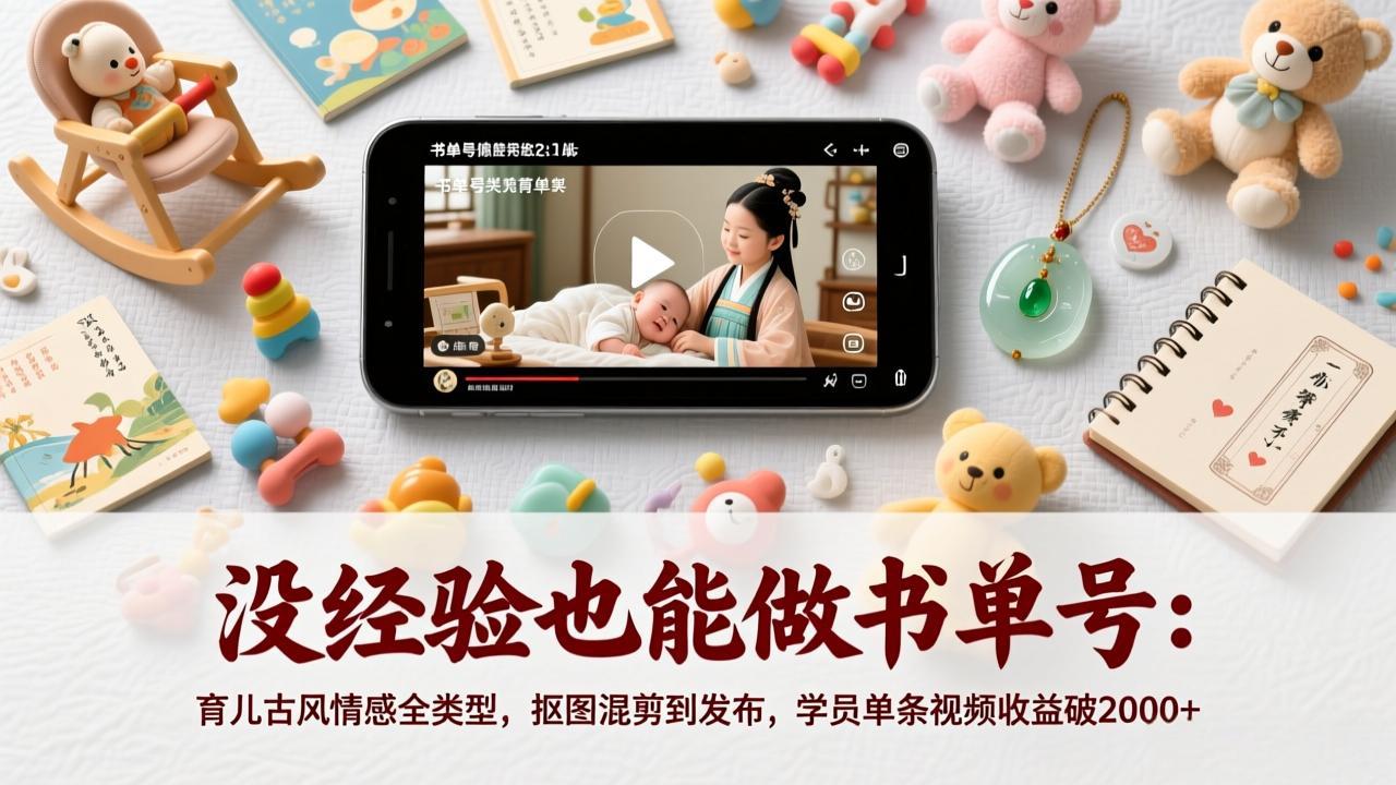 零经验做书单号：育儿/古风/情感全类型，抠图混剪全流程，学员单条收益2000+