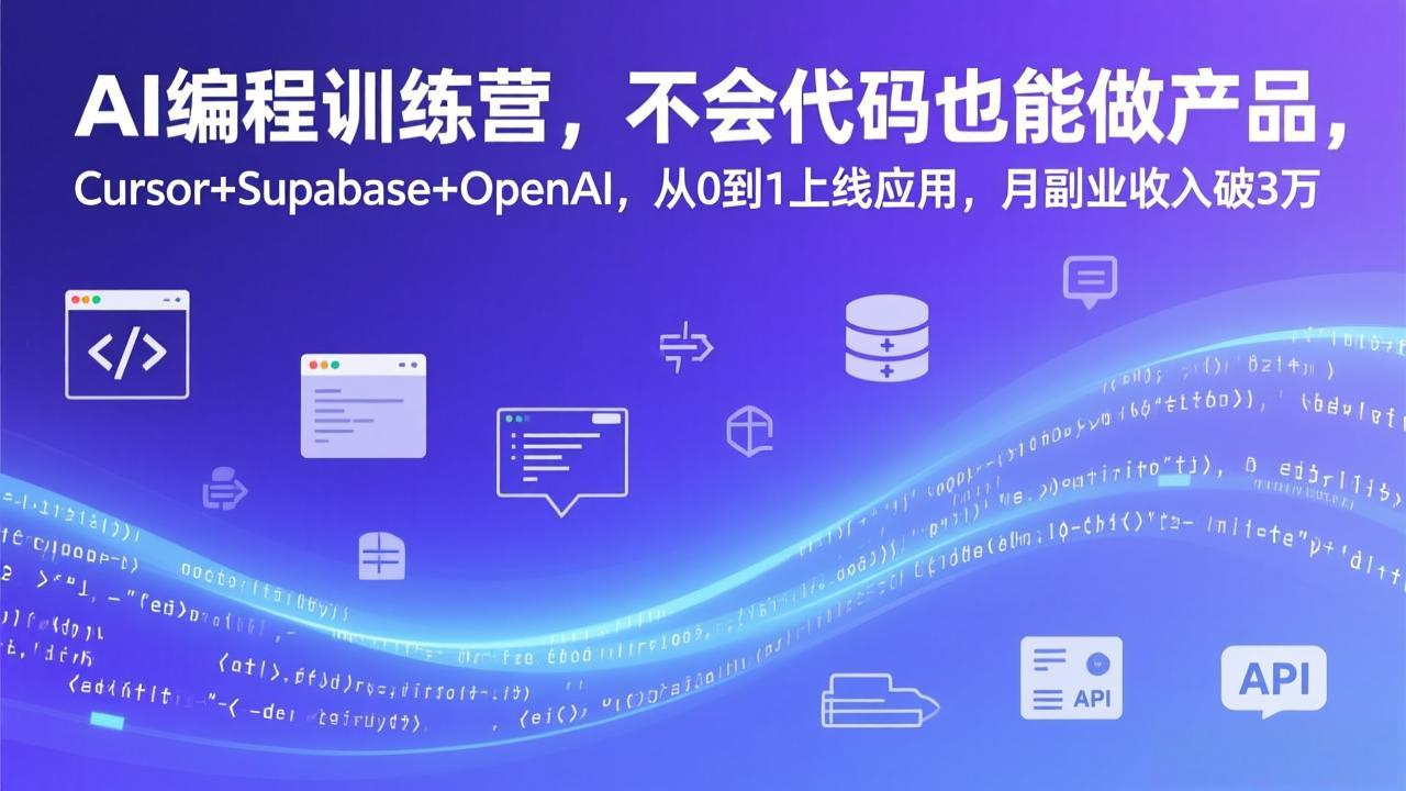 零基础AI编程训练营：Cursor+Supabase+OpenAI从0到1上线产品，月副业收入破3万