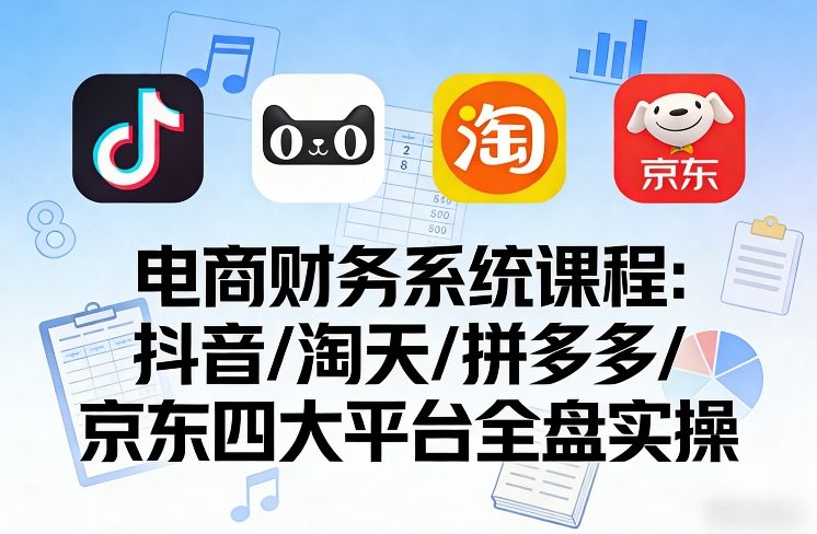 电商财务系统课程：抖音、淘天、拼多多、京东四大平台全盘实操教学