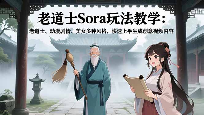 老道士Sora玩法教学：3大风格（老道士/动漫剧情/美女）快速上手，创意视频内容轻松生成