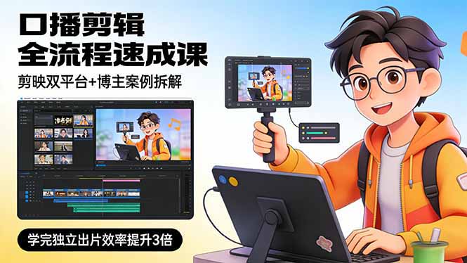 口播剪辑全流程速成课：剪映双平台+博主案例拆解，3倍效率独立出片
